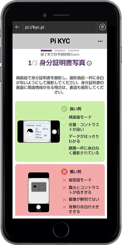 身分証明書のよい例・悪い例の説明画面が開きます